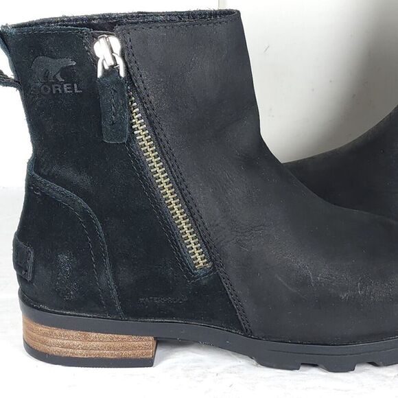Sorel Women’s Emilie II US 7 Black Suede Leather Side Zip Ankle Boots Booties - Picture 13 of 14